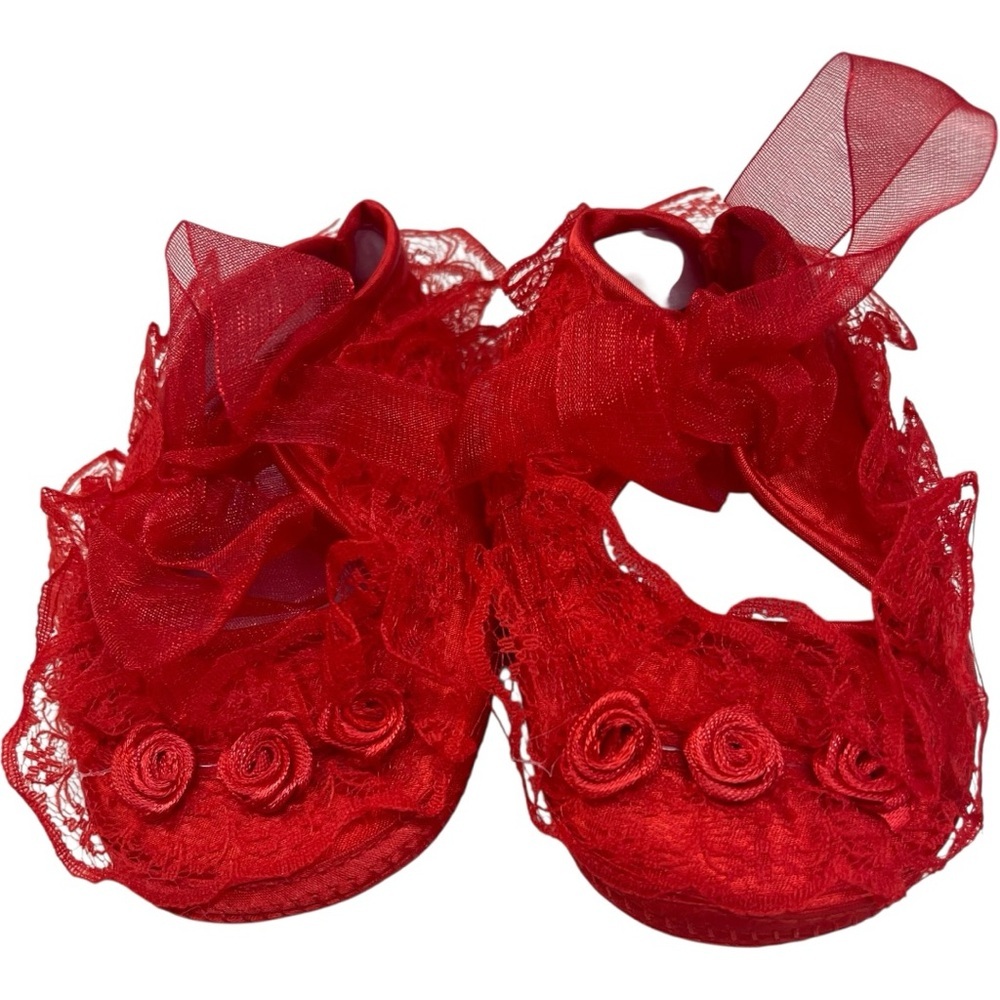 Red Satin Baby Shoes - Picture 3 of 5